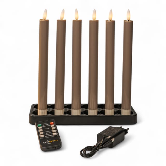 Beige LED-middagsljus 250 mm – set om 6, uppladdningsbara, dimbara och med timer