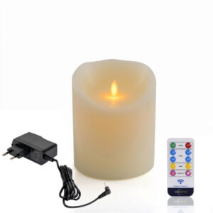 LED-vaxljus Ø12,5 × H15 cm med varmt vitt sken, fjärrkontroll och nätadapter – DORSETTO