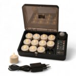 Set med 12 vattentäta uppladdningsbara LED-värmeljus i varmt vitt (upp till 400 timmar) med fjärrkontroll – DORSETTO