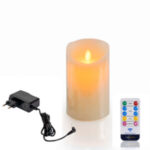 LED-vaxljus med rörlig låga Ø 7,5 × 12,5 cm – varmvit – med adapter och fjärrkontroll