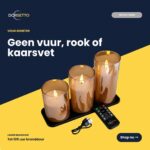DORSETTO:s uppladdningsbara LED-ljusset innehåller 3 ljus med en brinntid på 105 timmar, fjärrkontroll, bricka och USB-laddningskabel. Säkert – ingen eld, rök eller vax. Knappen ”Handla nu” visas.