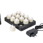 RGB LED-Waxine/theelichtjes oplaadbaar waterdicht DORSETTO (12 stuks) met afstandsbediening