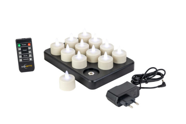 RGB LED-Waxine/theelichtjes oplaadbaar waterdicht DORSETTO (12 stuks) met afstandsbediening
