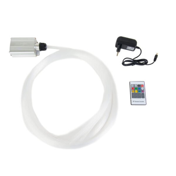 LED-stjärnhimmel RGB hög kvalitet – 180 stjärnor med fjärrkontroll, styrbox och nätadapter på vit bakgrund